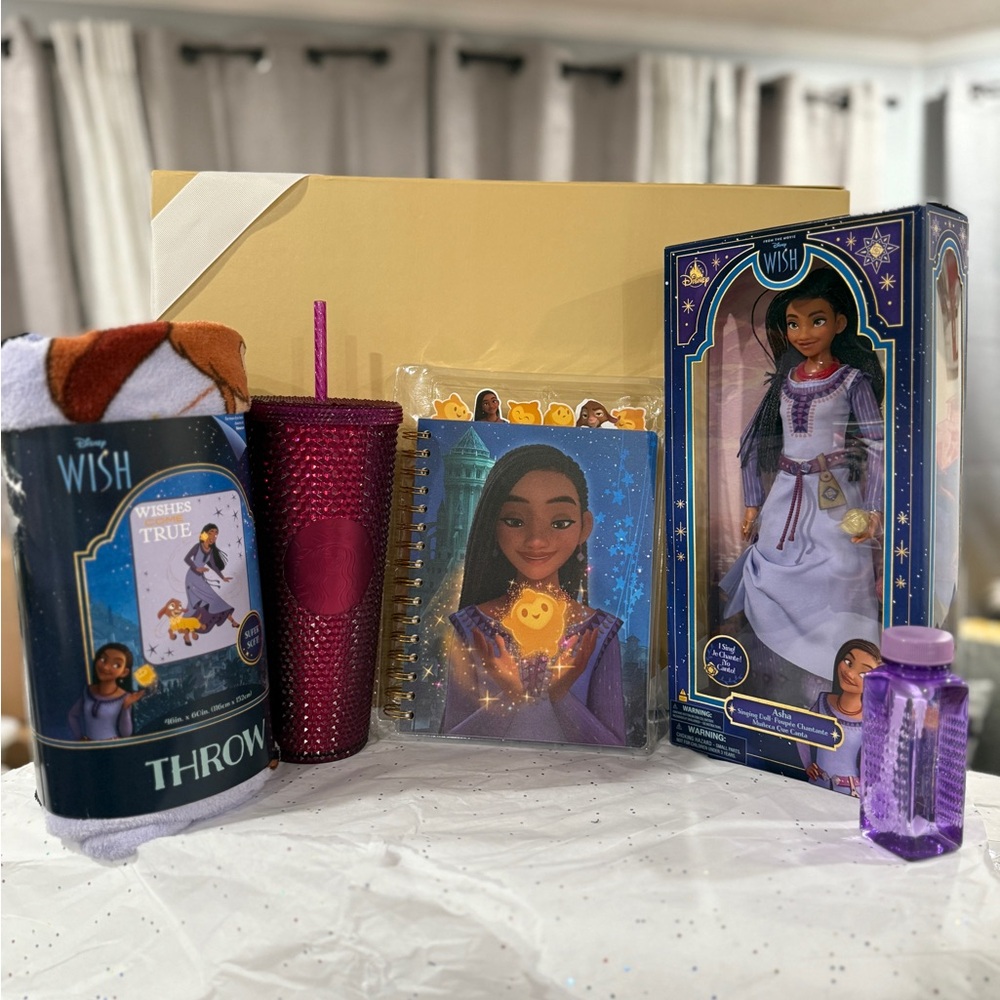 Disney Wish Loungefly Gift Set with Doll, Throw blanket, journal & Starbucks cup